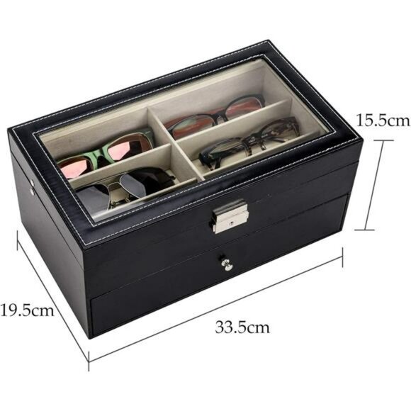 Sunglasses Display Case Organizer Box 12 Slot Eyewear Watch Jewelry Storage - Picture 3 of 7